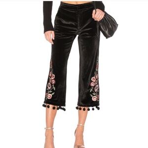 TULAROSA NWT HUNTINGTON BLACK VELVET POM PANTS BLACK CROP